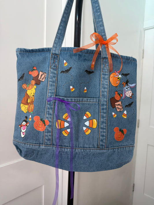 SPOOKY PUMPKIN PATCH DENIM TOTE